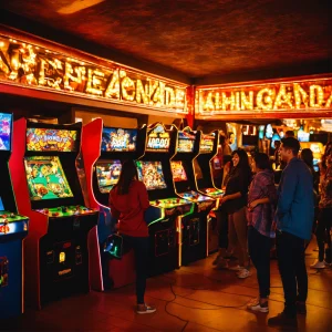 A photo of a group of people playing arcade games. (3)